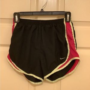 Women’s Black with Dark Pink sides & Yellow trim Nike Tempo shorts, size X-Small